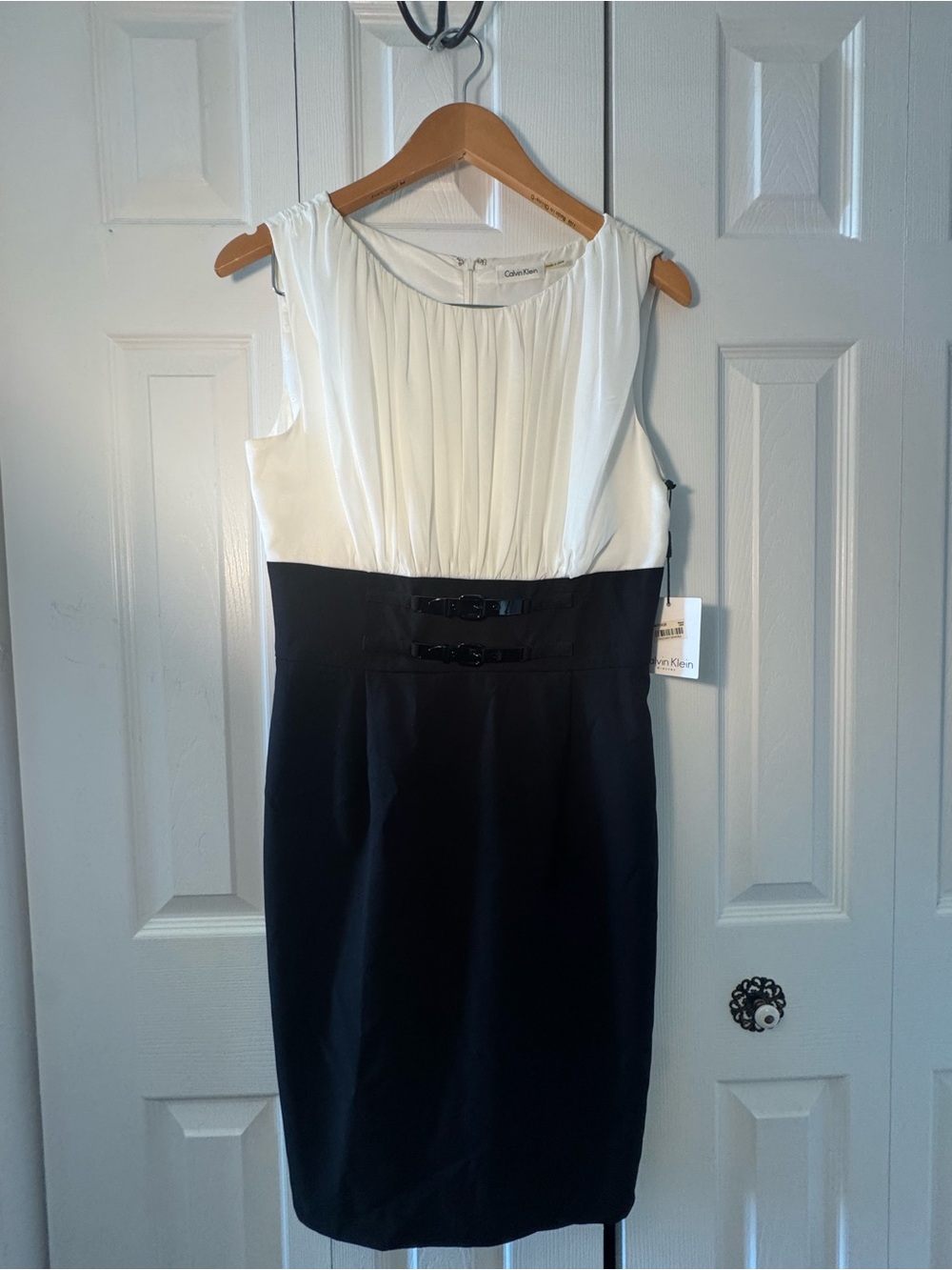 Calvin Klein Black and Ivory Sleeveless Sheath Dress